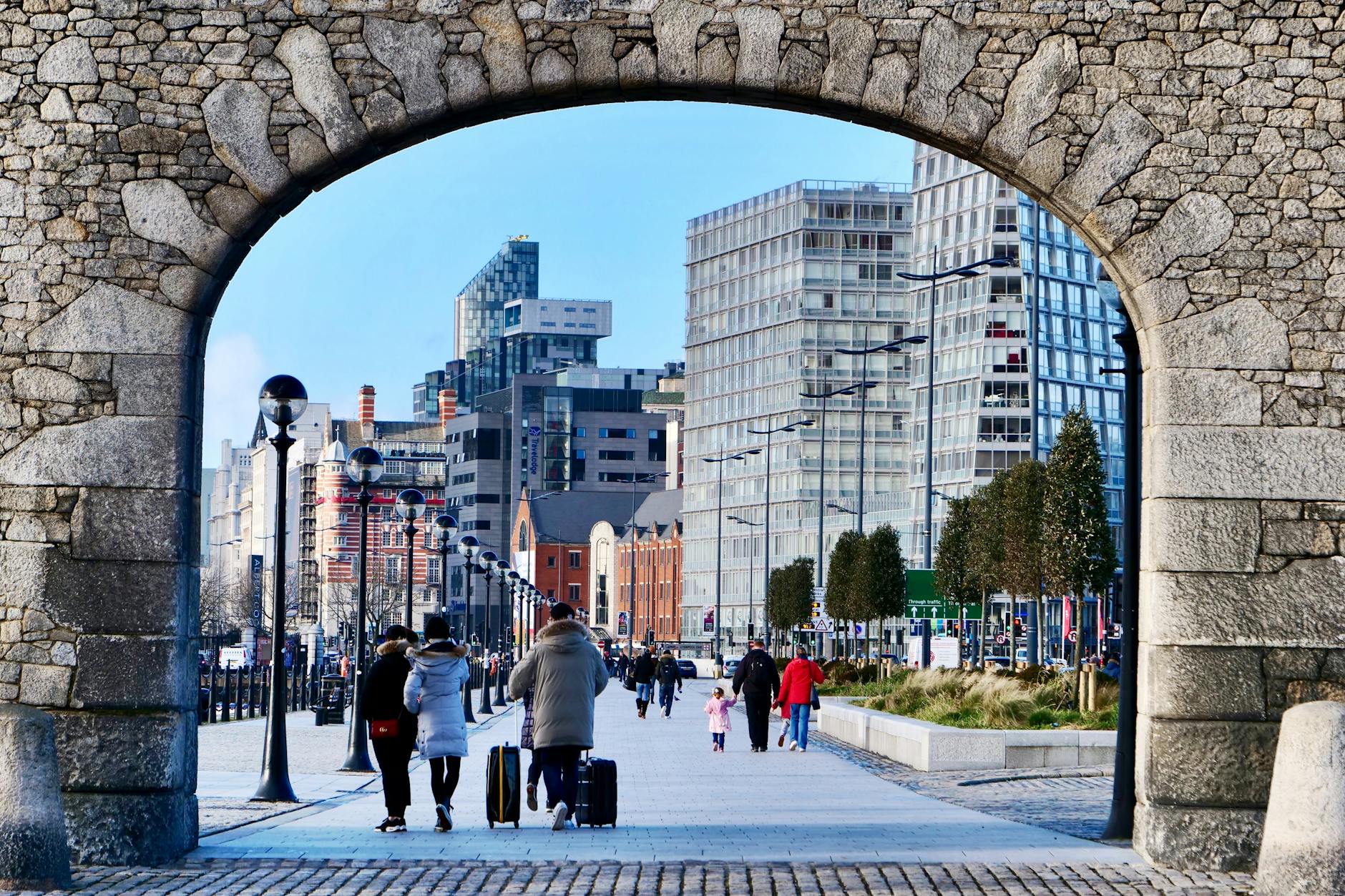 Family hotels Liverpool — children at the waterfront near Albert Dock
