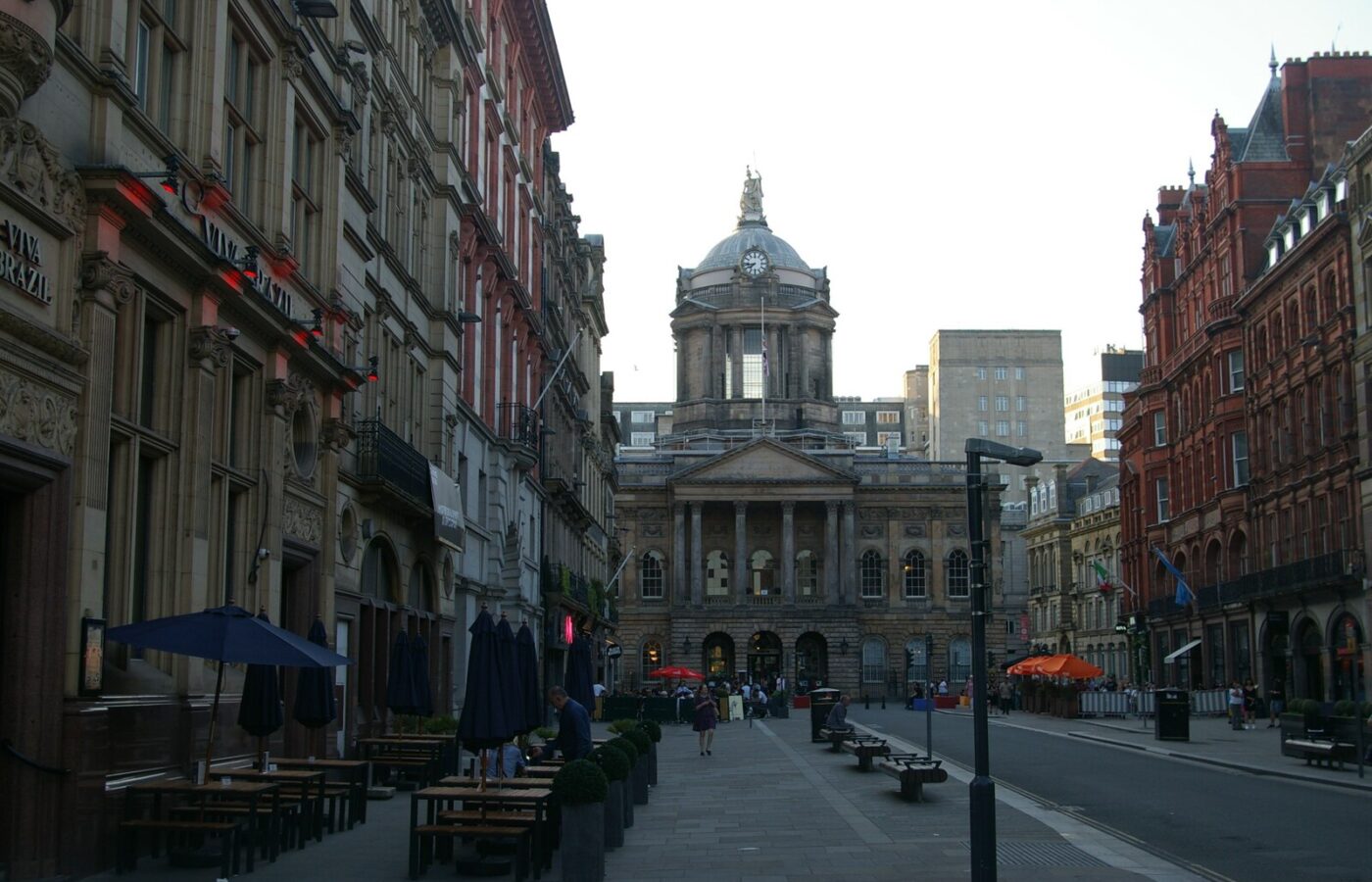 Liverpool on Screen: Blockbusters Filmed in the City 4 Castle Street in Liverpool lined with ornate Victorian bank buildings and café tables, leading to the domed Town Hall