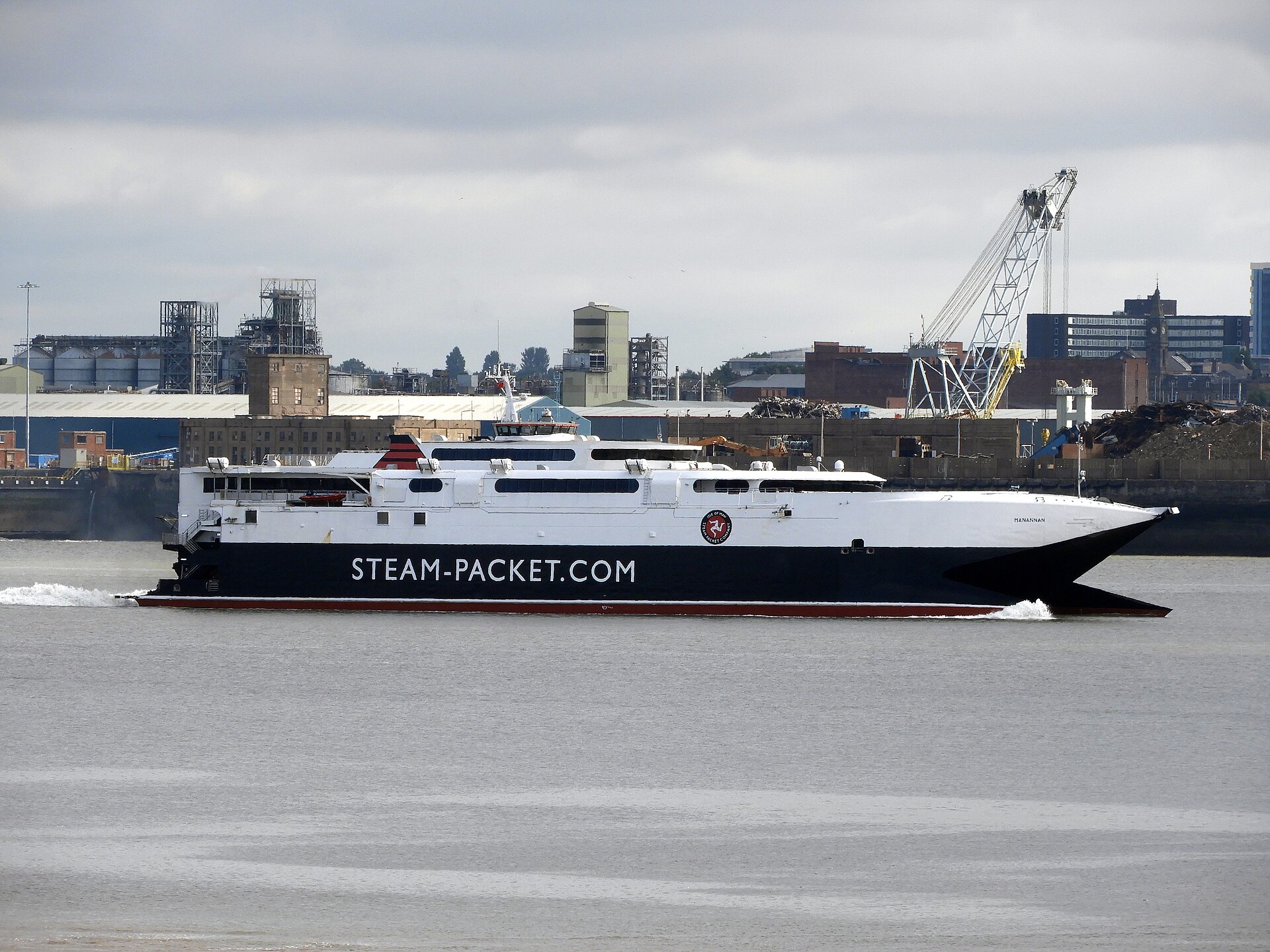 The Isle of Man Steam Packet fast craft Manannan arriving on the Mersey at Liverpool