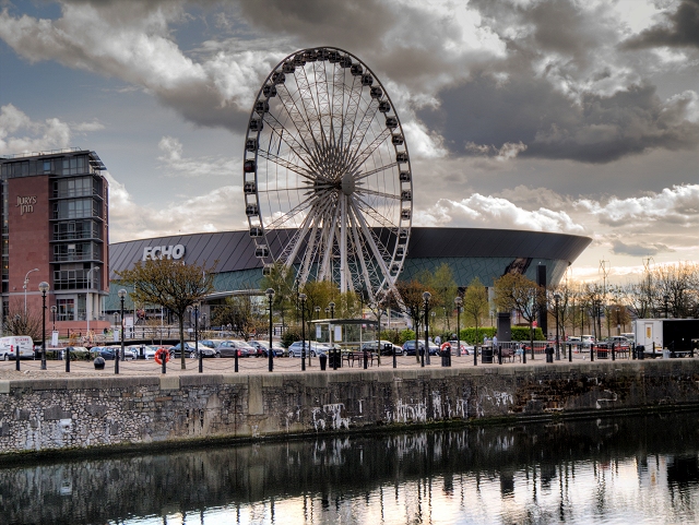 M&S Bank Arena Liverpool: Seating Plan, Getting There & Tips 1 The Liverpool arena seen across Dukes Dock with the observation wheel in front of it