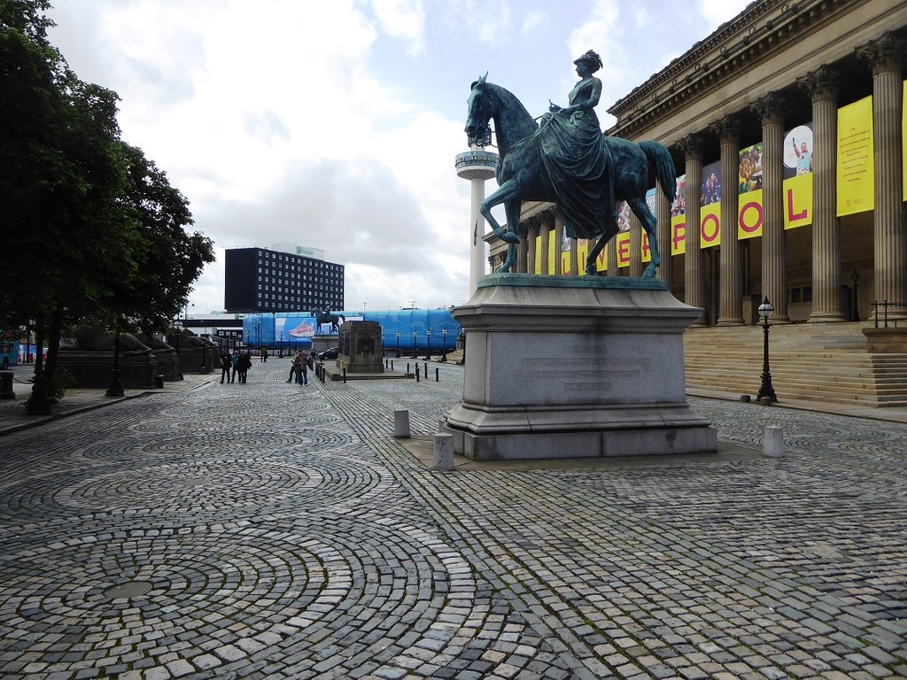 Liverpool Film & TV Locations: The Complete Guide 5 The cobbled forecourt of St George's Hall in Liverpool with its equestrian statue and neoclassical colonnade